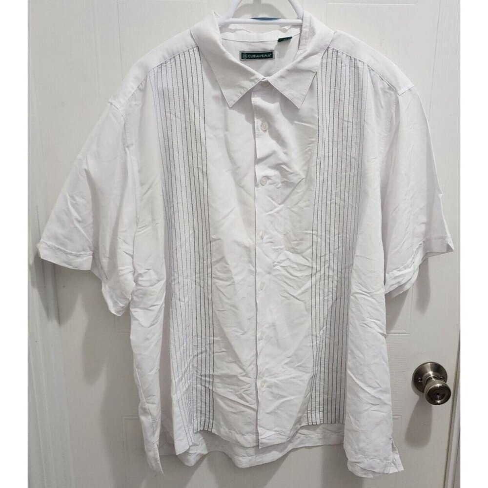 Cubavera White Striped Short Sleeve Button Up Cuban Shirt Size 2XL
